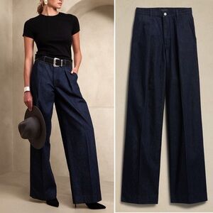 Banana Republic Cote Wide Leg Jeans Pant High Rise Dark Denim Pleated NWT 28/ 6